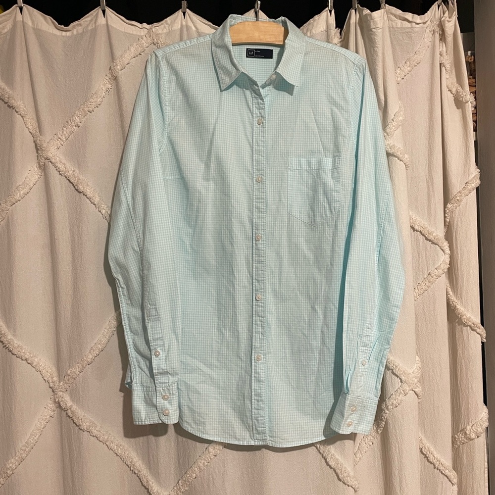 GAP perfect Light Blue Checkered Gingham Casual Shirt 100% cotton never worn!